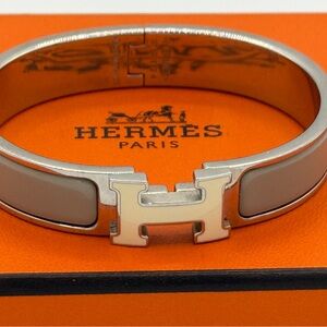 Hermes Silver and Gray Women's Click H Bracelet